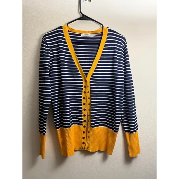 Women's NENONA Striped Cardigan M Navy Yellow - Picture 2 of 5